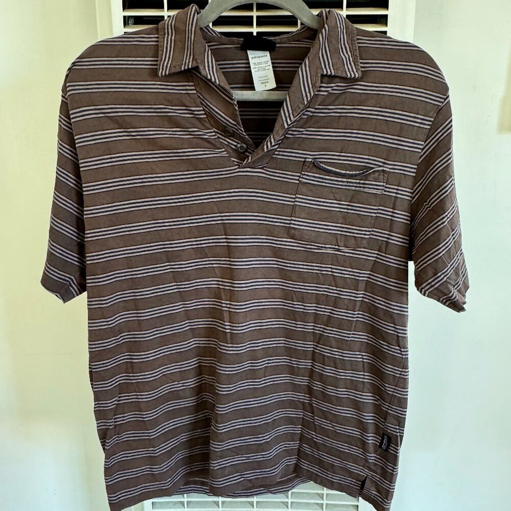 Patagonia Vintage Y2K Men’s Polo Shirt Small Brown Striped Organic Cotton